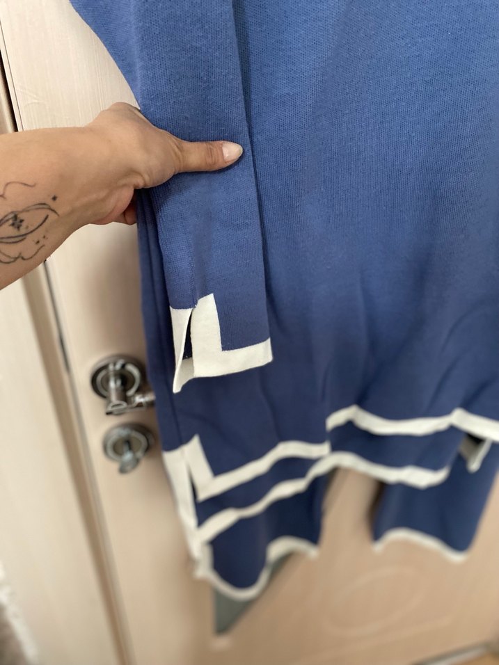 Uzun Kollu Mavi Örme Kadın triko takım - Görsel 2