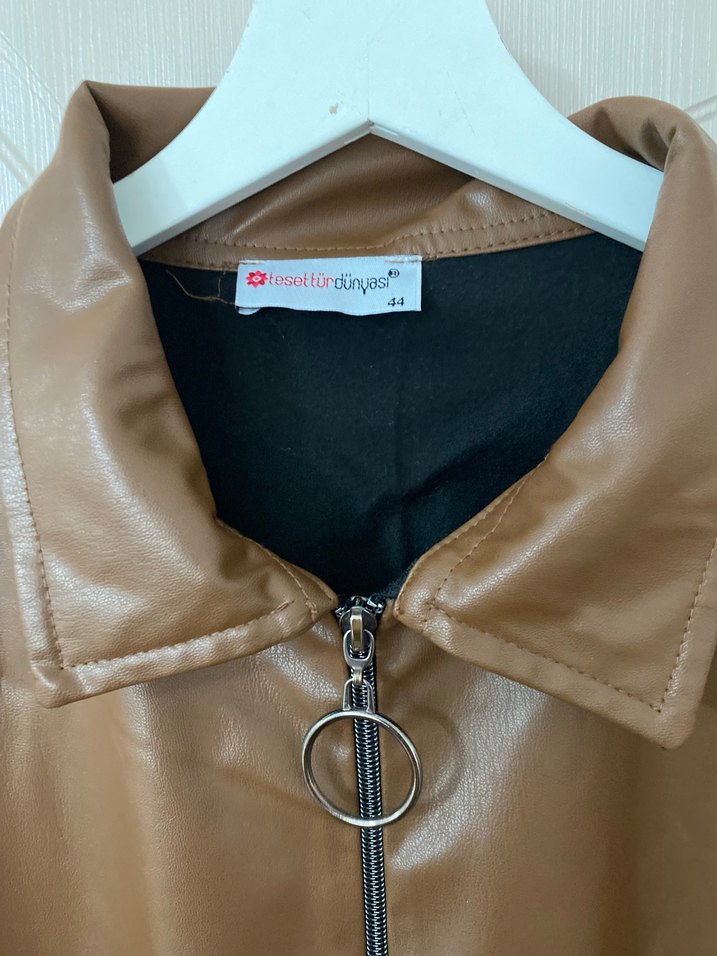 Kadın Kahverengi Uzun Deri Ceket - Görsel 3