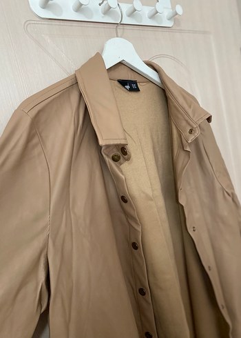 Düğmeli Bej Midi Deri Kadın Ceket - Görsel 2