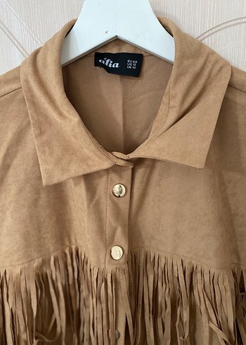 Bej Süet Püsküllü Bohem Gömlek - Görsel 2