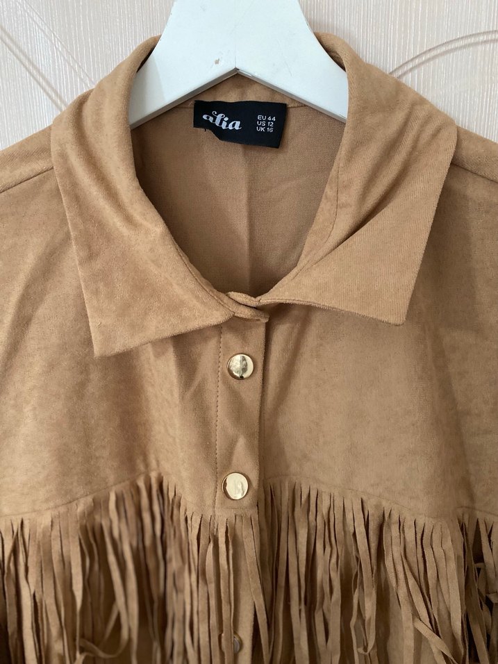 Bej Süet Püsküllü Bohem Gömlek - Görsel 2