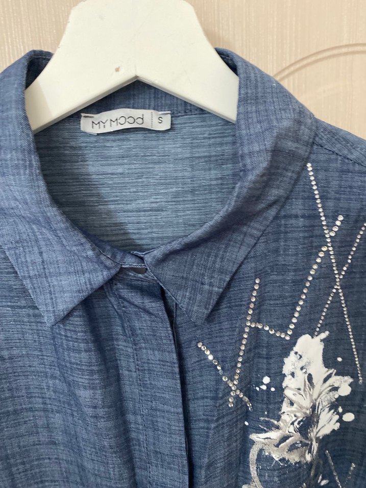 Nakışlı Uzun Kollu Kot elbise - Görsel 2