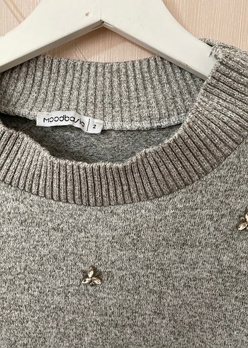 Nakışlı Gri Kolsuz Örgü Kadın Süveter - Görsel 3