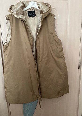 Bej Kapüşonlu Fermuarlı Kadın Yelek - Görsel 2