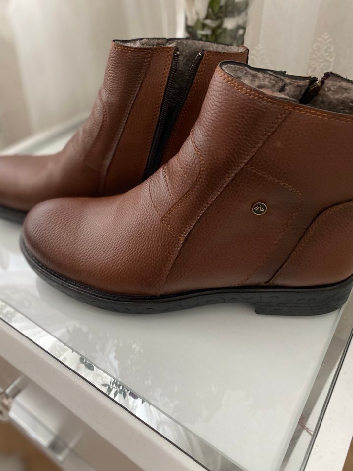 Kahverengi Deri Erkek Bot Kürklü - Görsel 2