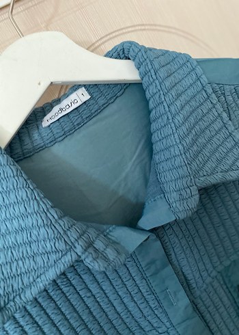 Düğmeli Uzun Kollu Mavi Kadın  Gömlek - Görsel 2