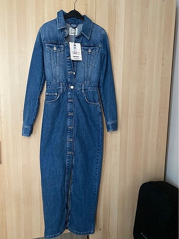 Pull and Bear jean elbise uzun kot