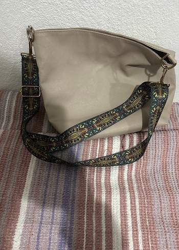Bej Deri Yılan Desenli Bohem Çanta - Görsel 2