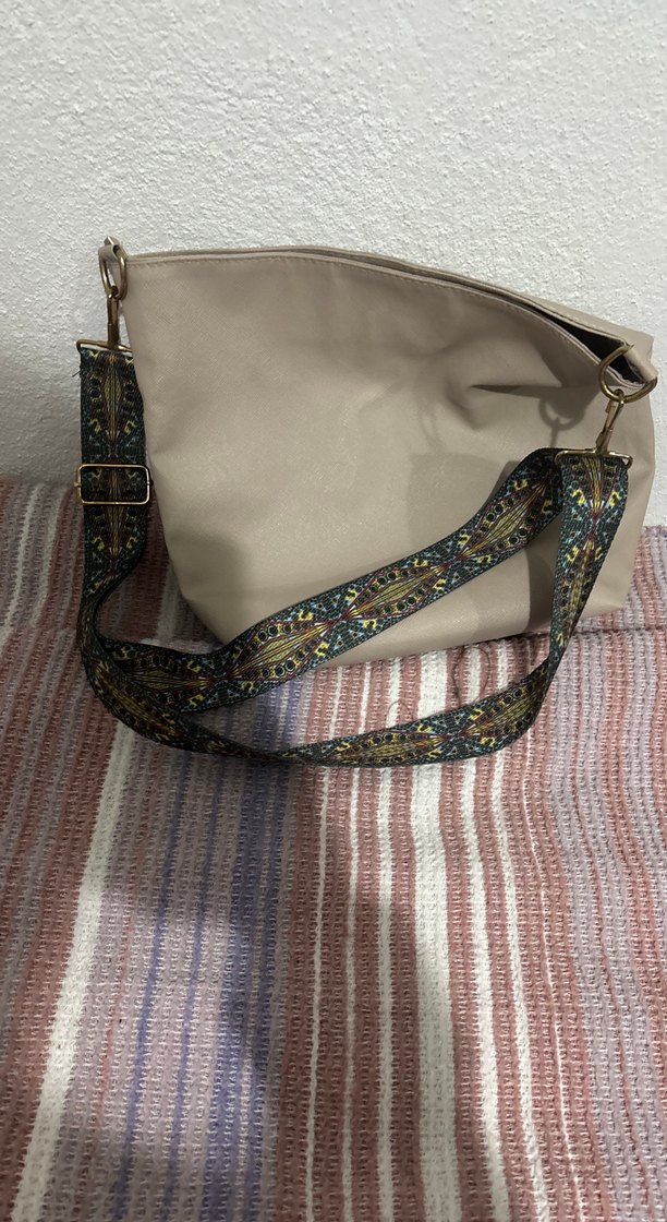 Bej Deri Yılan Desenli Bohem Çanta - Görsel 2