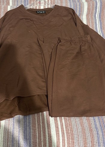 Kadın Kahverengi Uzun Kollu Salaş etek ve swetshirt takım - Görsel 2