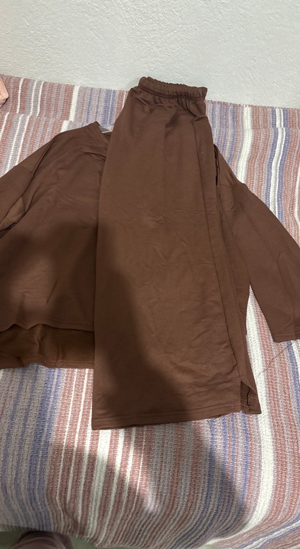 Kadın Kahverengi Uzun Kollu Salaş etek ve swetshirt takım - Görsel 3