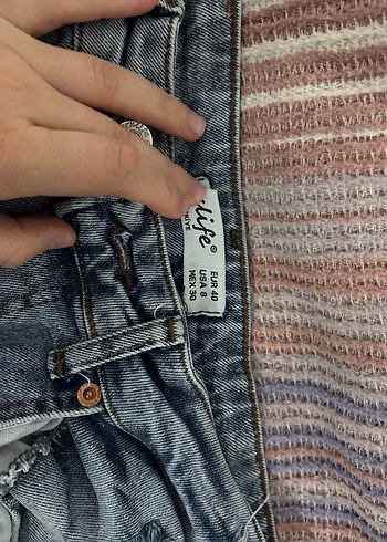 Gri Bağlama Desenli Kadın Midi Denim Pantolon - Görsel 3