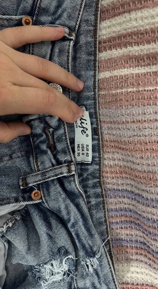 Gri Bağlama Desenli Kadın Midi Denim Pantolon - Görsel 3