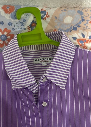 Mor Çizgili Pamuklu Kadın Gömlek - Görsel 2