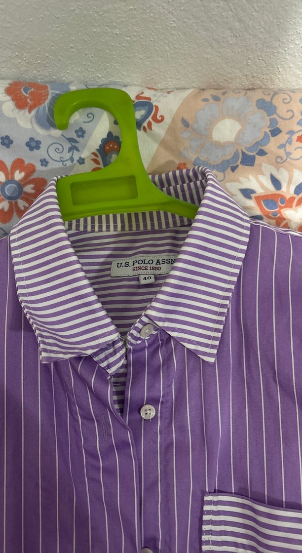 Mor Çizgili Pamuklu Kadın Gömlek - Görsel 2