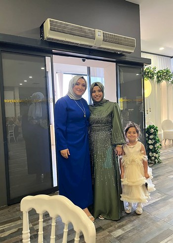 Drapeli Uzun Kollu Haki Tesettür Nişan Elbisesi - Görsel 3