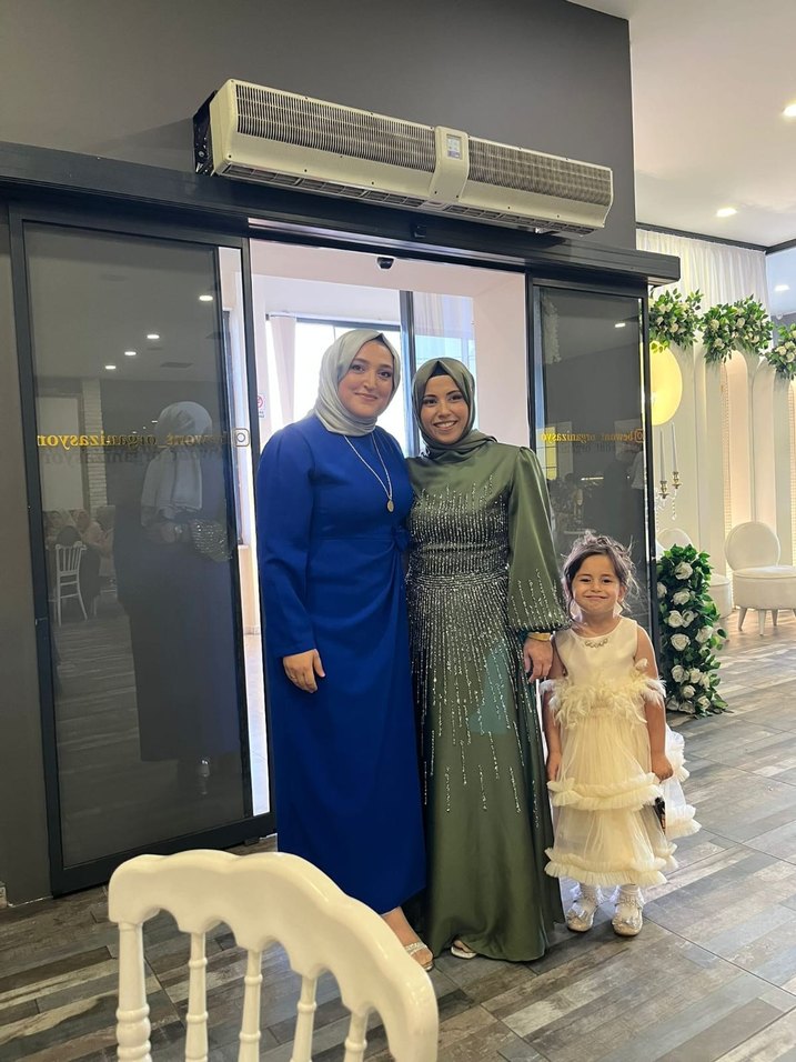 Drapeli Uzun Kollu Haki Tesettür Nişan Elbisesi - Görsel 3