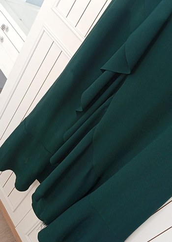 Drapeli Uzun Yeşil Kadın Elbise - Görsel 4