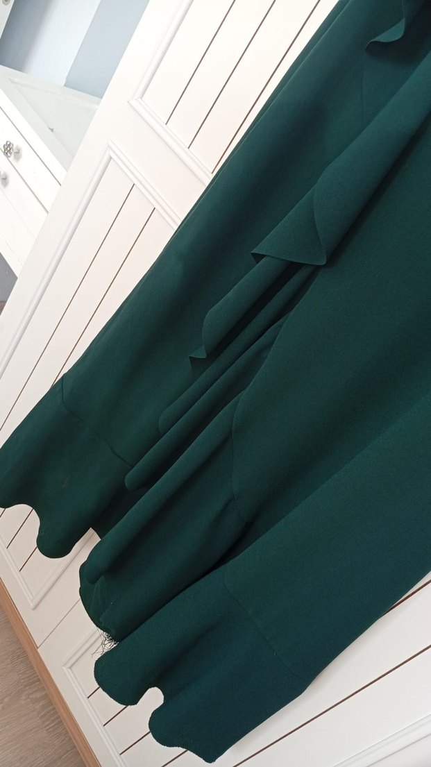 Drapeli Uzun Yeşil Kadın Elbise - Görsel 4