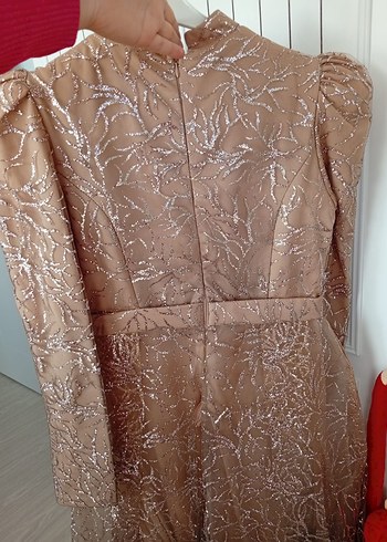 Detaylı Bej Uzun Abiye Elbise - Görsel 3