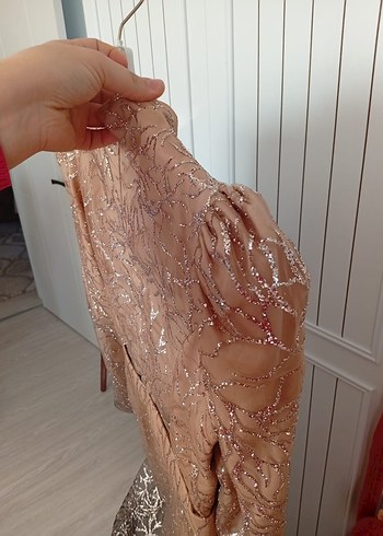 Detaylı Bej Uzun Abiye Elbise - Görsel 5