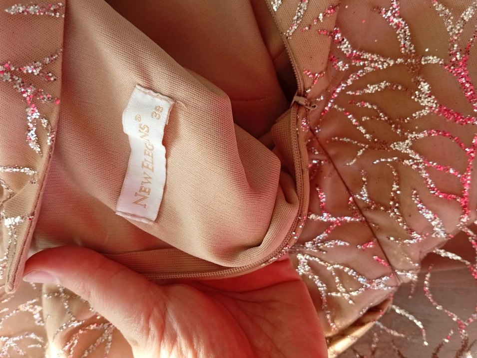 Detaylı Bej Uzun Abiye Elbise - Görsel 4