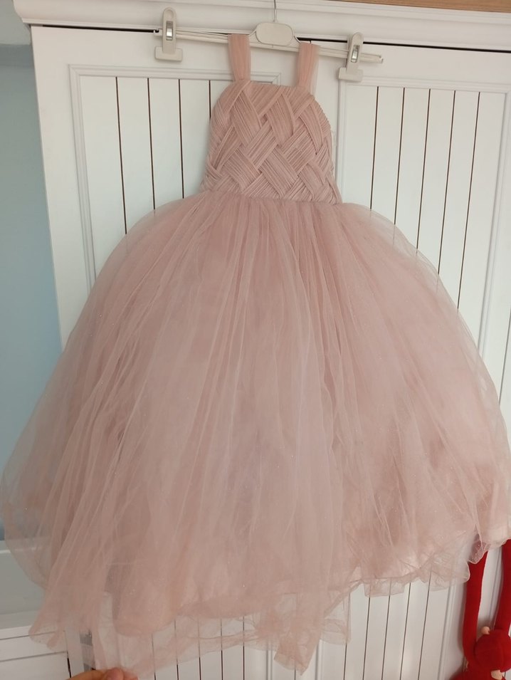 Klasik Pileli Pembe Kız Elbisesi - Görsel 3