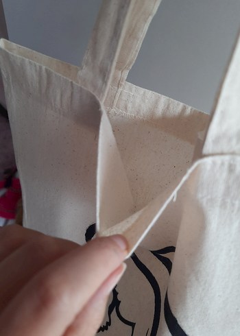 Bej Baskılı Pamuklu Kadın Çanta - Görsel 6