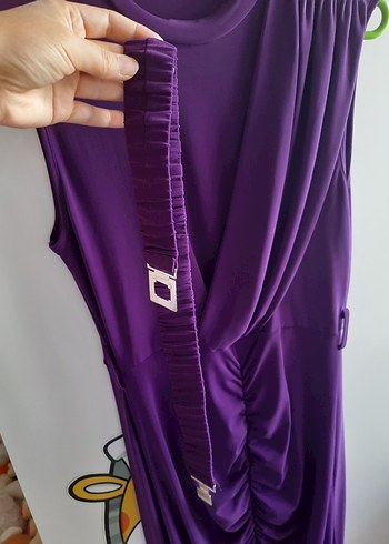 Uzun Mor Drapeli Kadın Elbise - Görsel 5