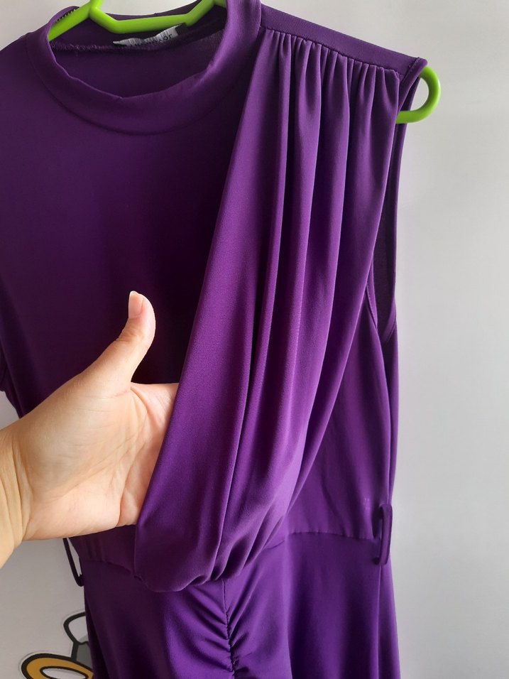 Uzun Mor Drapeli Kadın Elbise - Görsel 3