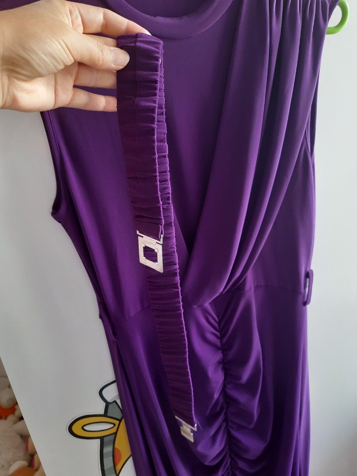 Uzun Mor Drapeli Kadın Elbise - Görsel 5