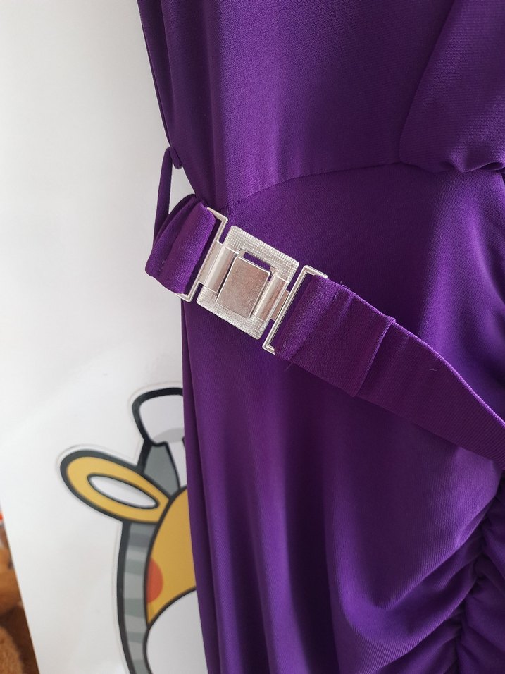 Uzun Mor Drapeli Kadın Elbise - Görsel 4