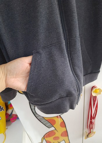 Erkek Çocuk Gri Fermuarlı Sweatshirt - Görsel 4