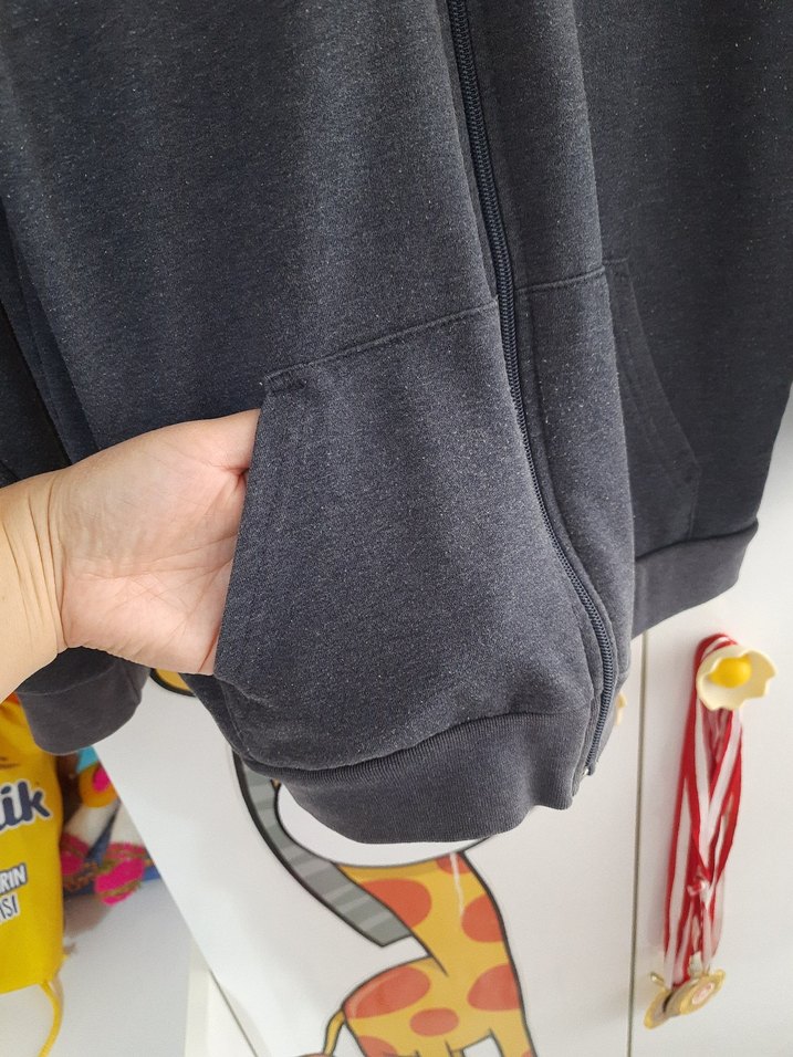 Erkek Çocuk Gri Fermuarlı Sweatshirt - Görsel 4