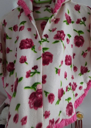 Kız Çocuk Pembe Çiçekli Fırfırlı Panço - Görsel 2