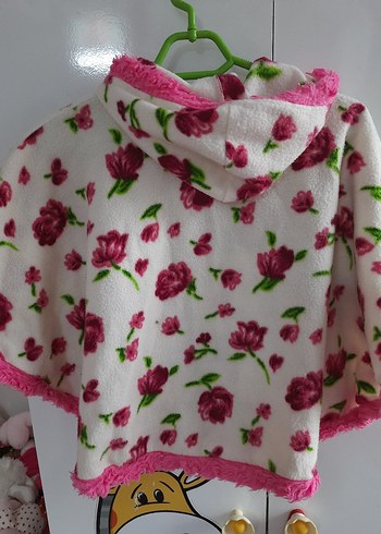 Kız Çocuk Pembe Çiçekli Fırfırlı Panço - Görsel 5