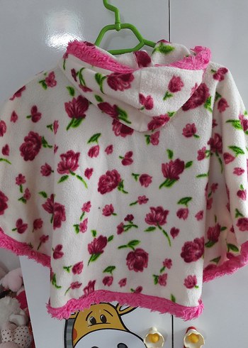Kız Çocuk Pembe Çiçekli Fırfırlı Panço - Görsel 6