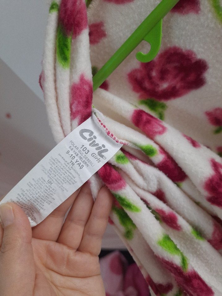 Kız Çocuk Pembe Çiçekli Fırfırlı Panço - Görsel 3