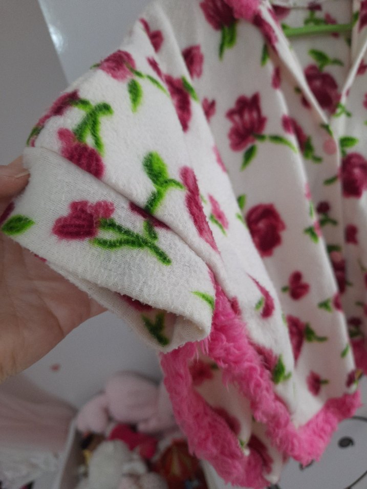 Kız Çocuk Pembe Çiçekli Fırfırlı Panço - Görsel 4