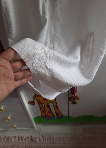 Kadın Beyaz Uzun Kollu Keten Ceket - Görsel 5