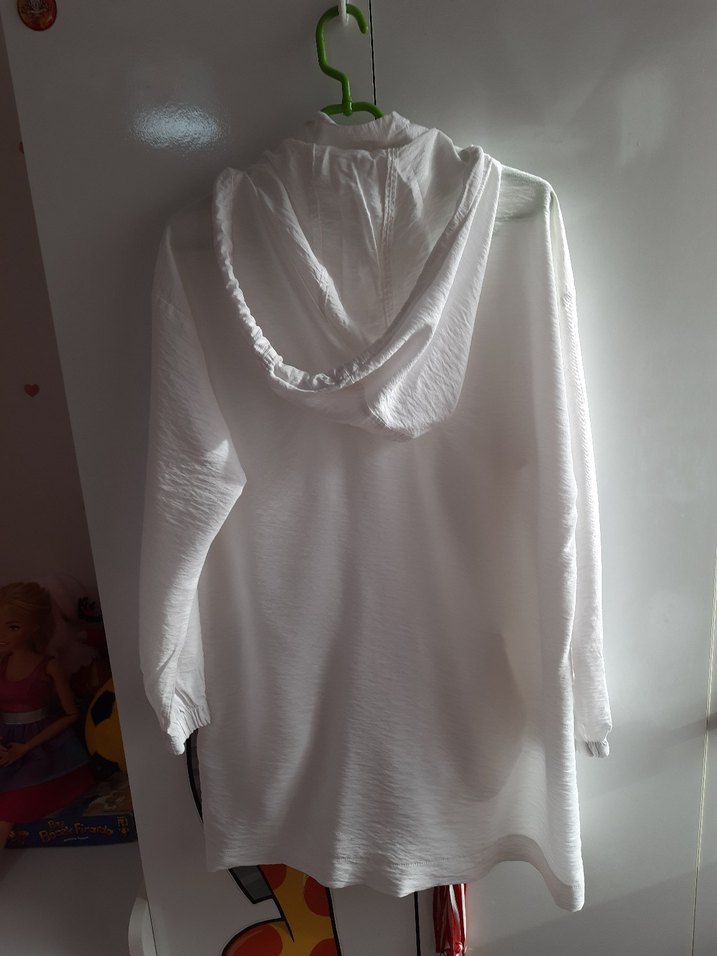 Kadın Beyaz Uzun Kollu Keten Ceket - Görsel 3