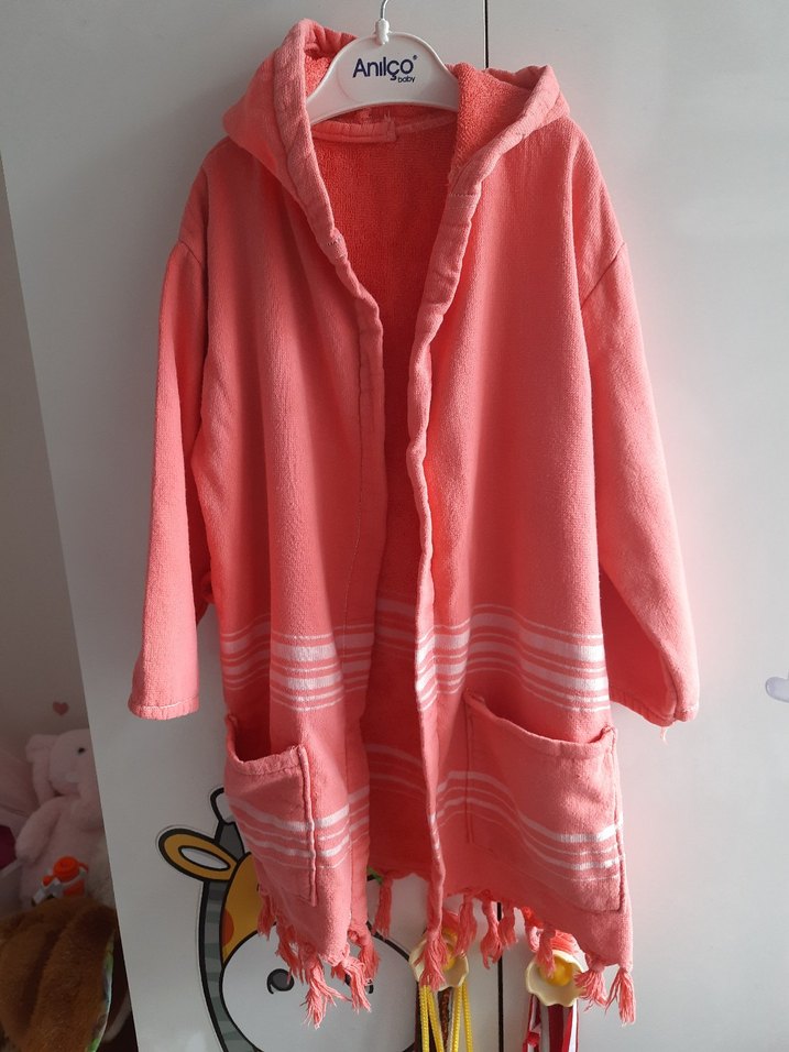 Kapüşonlu Pembe Kız Çocuk Bornozu 3 yaş - Görsel 5