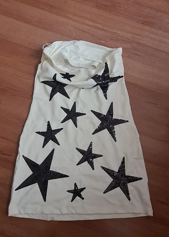 Beyaz Straplez Payetli Midi Elbise - Görsel 3