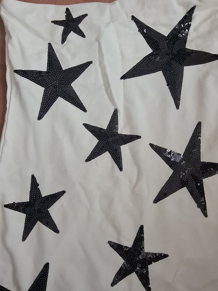 Beyaz Straplez Payetli Midi Elbise - Görsel 2