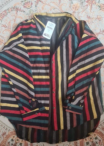 Çok Renkli Uzun Kollu Düğmeli Kadın Gömlek - Görsel 3