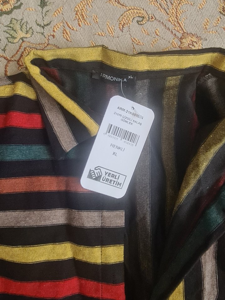 Çok Renkli Uzun Kollu Düğmeli Kadın Gömlek - Görsel 2