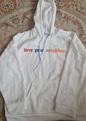 Kapüşonlu Beyaz Kadın Sweatshirt - Görsel 2