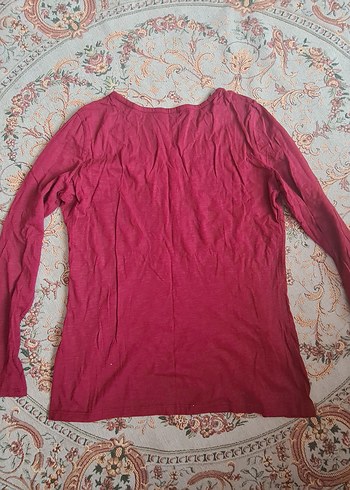 Bordo Nakışlı V Yaka Uzun Kollu Bluz - Görsel 3