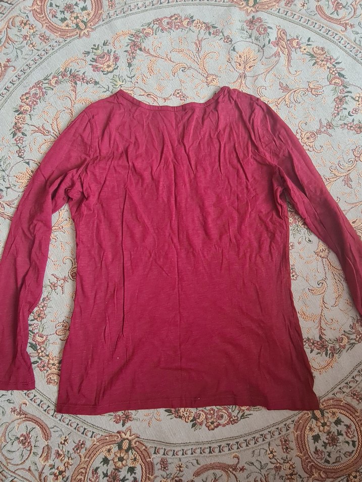 Bordo Nakışlı V Yaka Uzun Kollu Bluz - Görsel 3