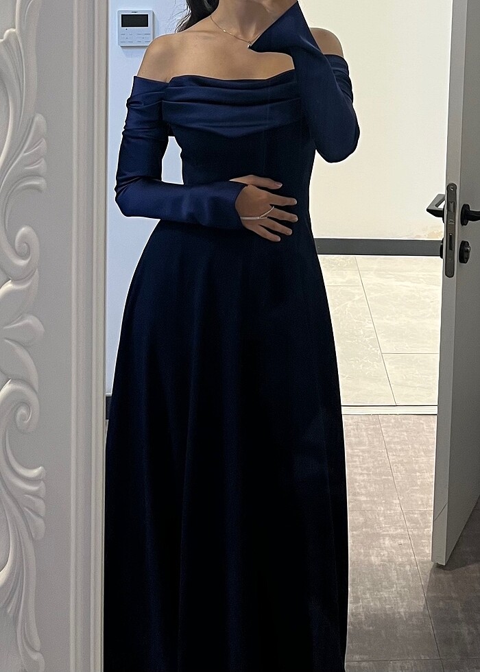 Lacivert drapeli abiye - Görsel 4